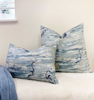 Blue Heron Embroidered Throw Pillow