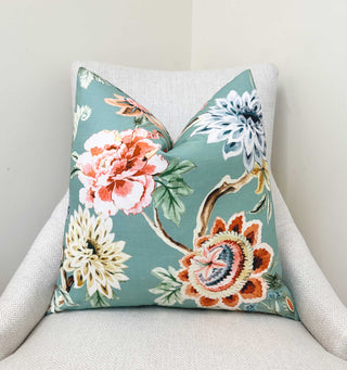 Aqua Bloom Throw Pillow