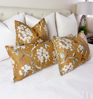 Camel Floral Embroidered Throw Pillow
