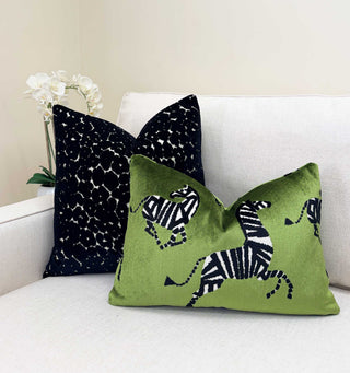 Green Zebra Velvet Throw Pillow