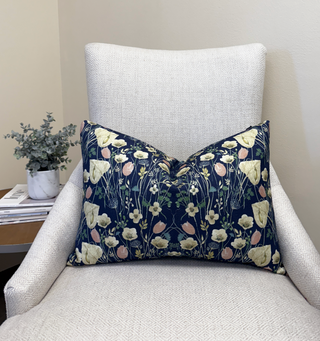 Navy Wildflower Throw Pillow