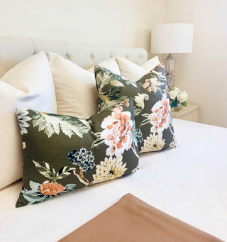 Olive Bloom Throw Pillow