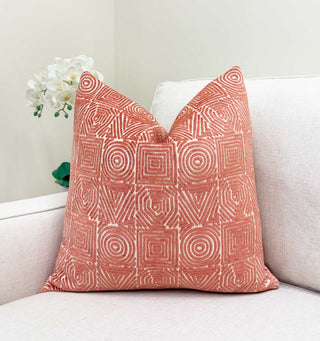 Coral Aztec Velvet Throw Pillow