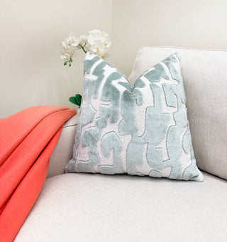 Mist Green Glyph Velvet Throw Pillow