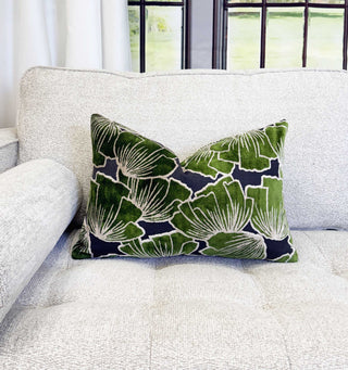 Emerald Petals Velvet Throw Pillow