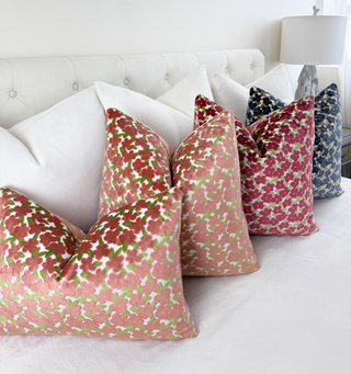 Coral Daisy Velvet Throw Pillow