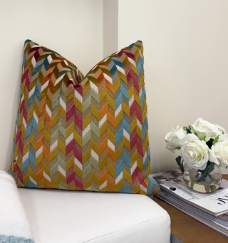 Sunset Chevron Velvet Throw Pillow