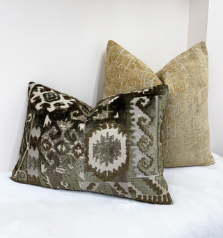 Olive Kilim Velvet Throw Pillow