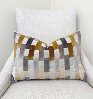 Pewter Block Velvet Throw Pillow