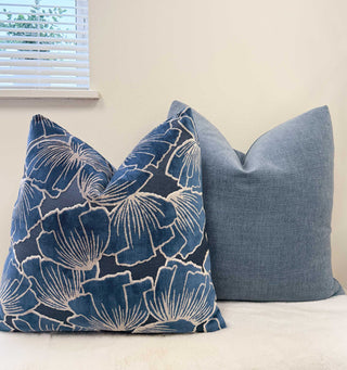 Indigo Petals Velvet Throw Pillow