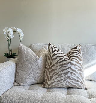 Taupe Cream Zebra Velvet Throw Pillow