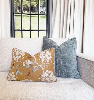 Camel Floral Embroidered Throw Pillow