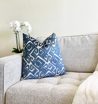 Mariner Blue Tribal Velvet Throw Pillow