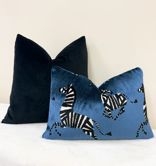 Blue Zebra Velvet Throw Pillow