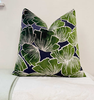 Emerald Petals Velvet Throw Pillow