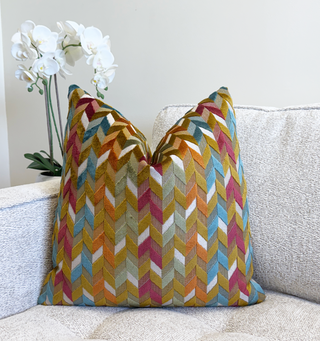 Sunset Chevron Velvet Throw Pillow