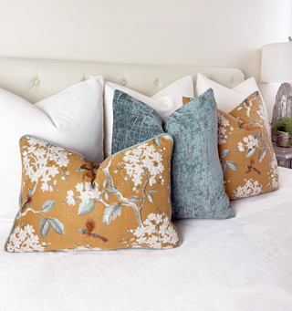 Camel Floral Embroidered Throw Pillow