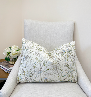 Cream Botanical Embroidered Throw Pillow
