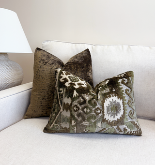 Olive Kilim Velvet Throw Pillow