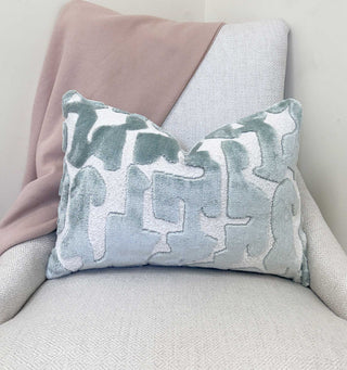 Mist Green Glyph Velvet Throw Pillow
