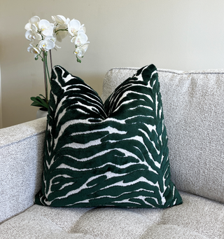 Deep Emerald Zebra Velvet Throw Pillow