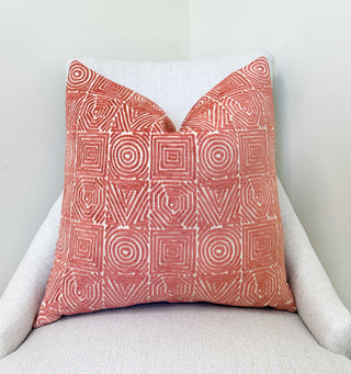 Coral Aztec Velvet Throw Pillow