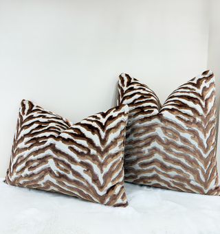 Caramel Zebra Velvet Throw Pillow