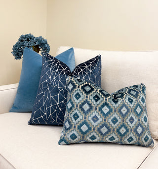 Indigo Blue Peak Velvet Throw Pillow