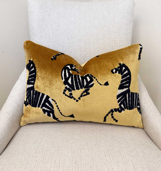 Honey Gold Zebra Velvet Throw Pillow