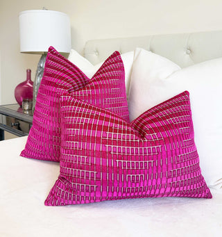 Magenta Geometric Velvet Throw Pillow
