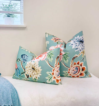 Aqua Bloom Throw Pillow