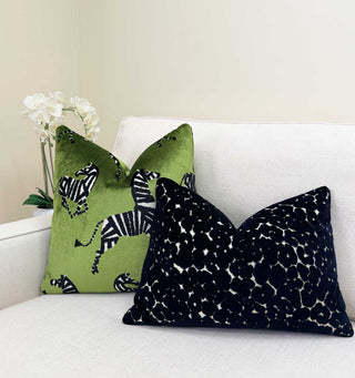 Green Zebra Velvet Throw Pillow