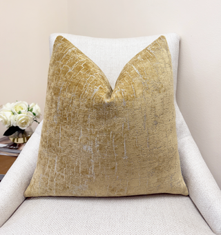 Golden Mustard Distressed Velvet Throw Pillow