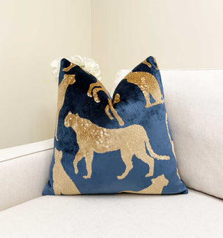 Indigo Cheetah Velvet Throw Pillow