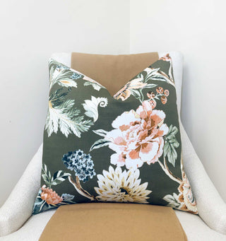 Olive Bloom Throw Pillow