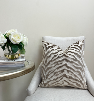 Taupe Cream Zebra Velvet Throw Pillow