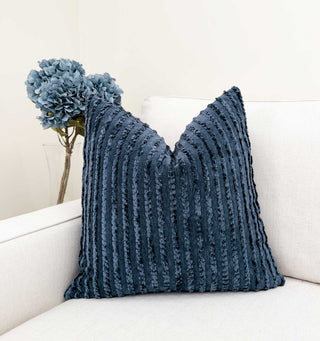 Navy Stripe Chenille Throw Pillow