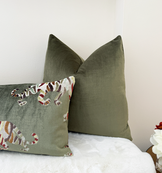 Olive Green Solid Velvet Pillow