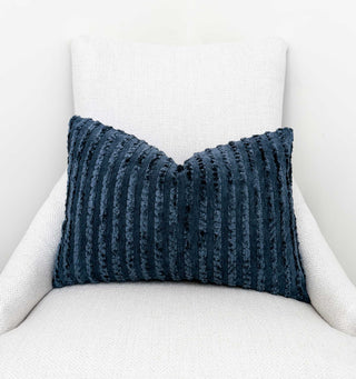 Navy Stripe Chenille Throw Pillow