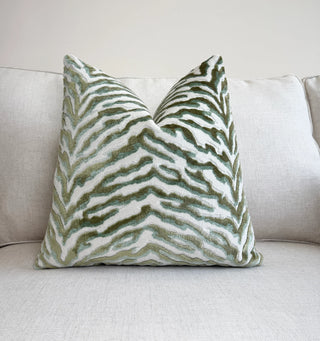 Moss Zebra Velvet Throw Pillow