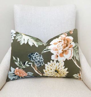 Olive Bloom Throw Pillow