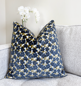 Navy Daisy Velvet Throw Pillow