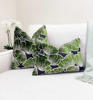 Emerald Petals Velvet Throw Pillow