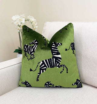 Green Zebra Velvet Throw Pillow