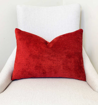Scarlet Red Solid Chenille Throw Pillow