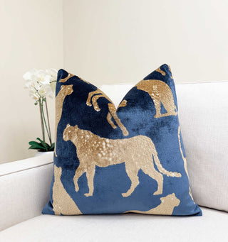 Indigo Cheetah Velvet Throw Pillow