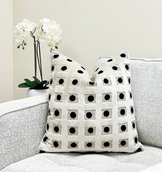 Domino Cream Black Velvet Throw Pillow