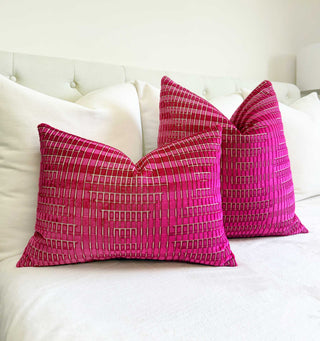 Magenta Geometric Velvet Throw Pillow