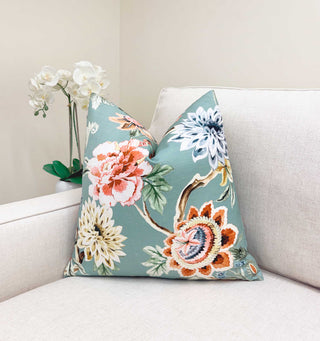 Aqua Bloom Throw Pillow