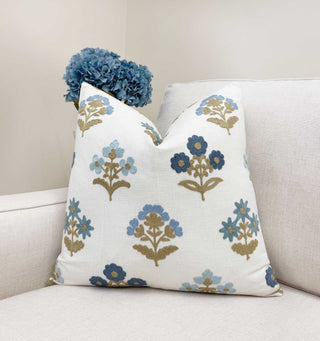 Ocean Embroidered Block Print Throw Pillow